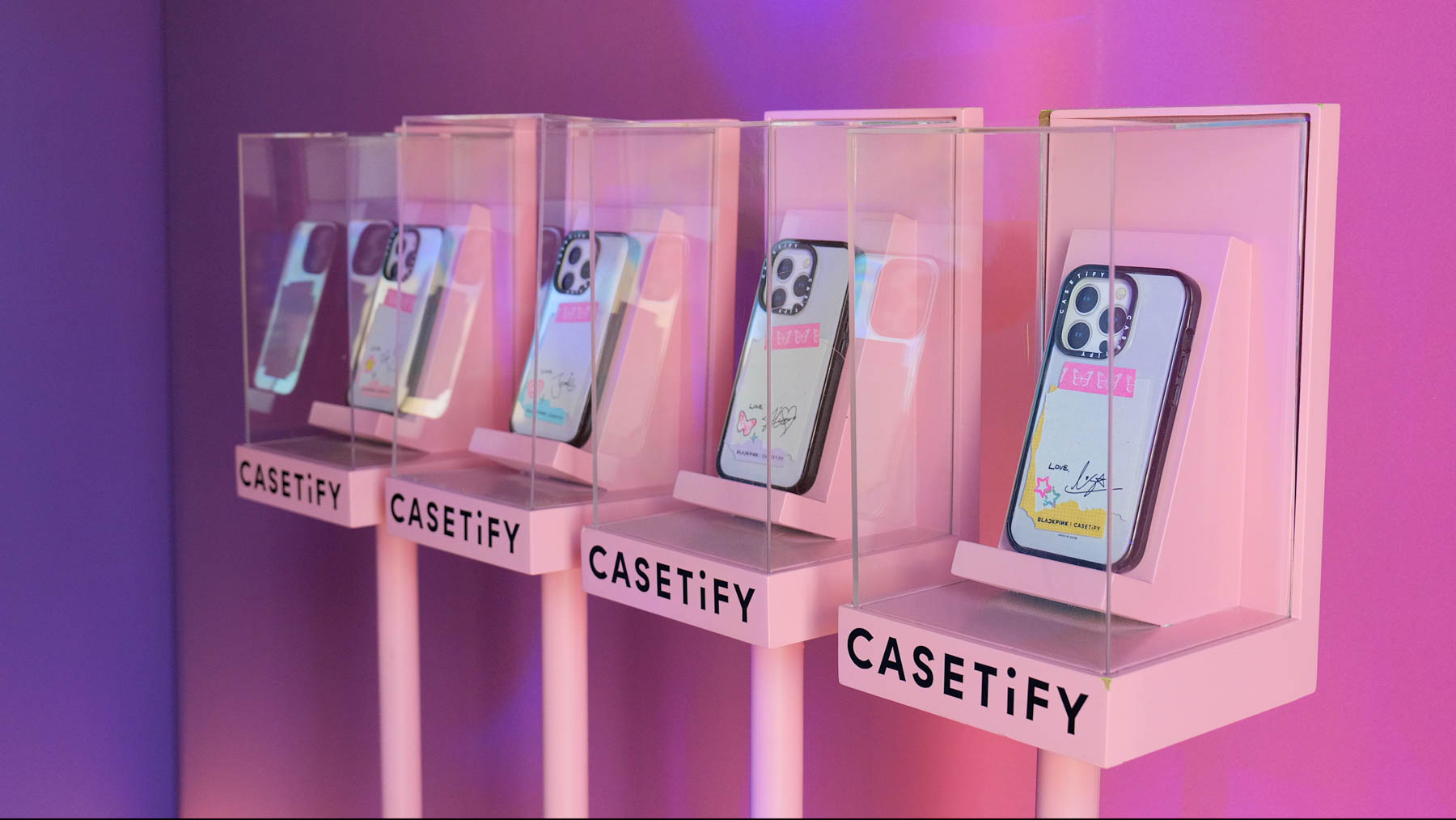 A close-up shot of CASETiFY and BLACKPINK collaboration phone cases.