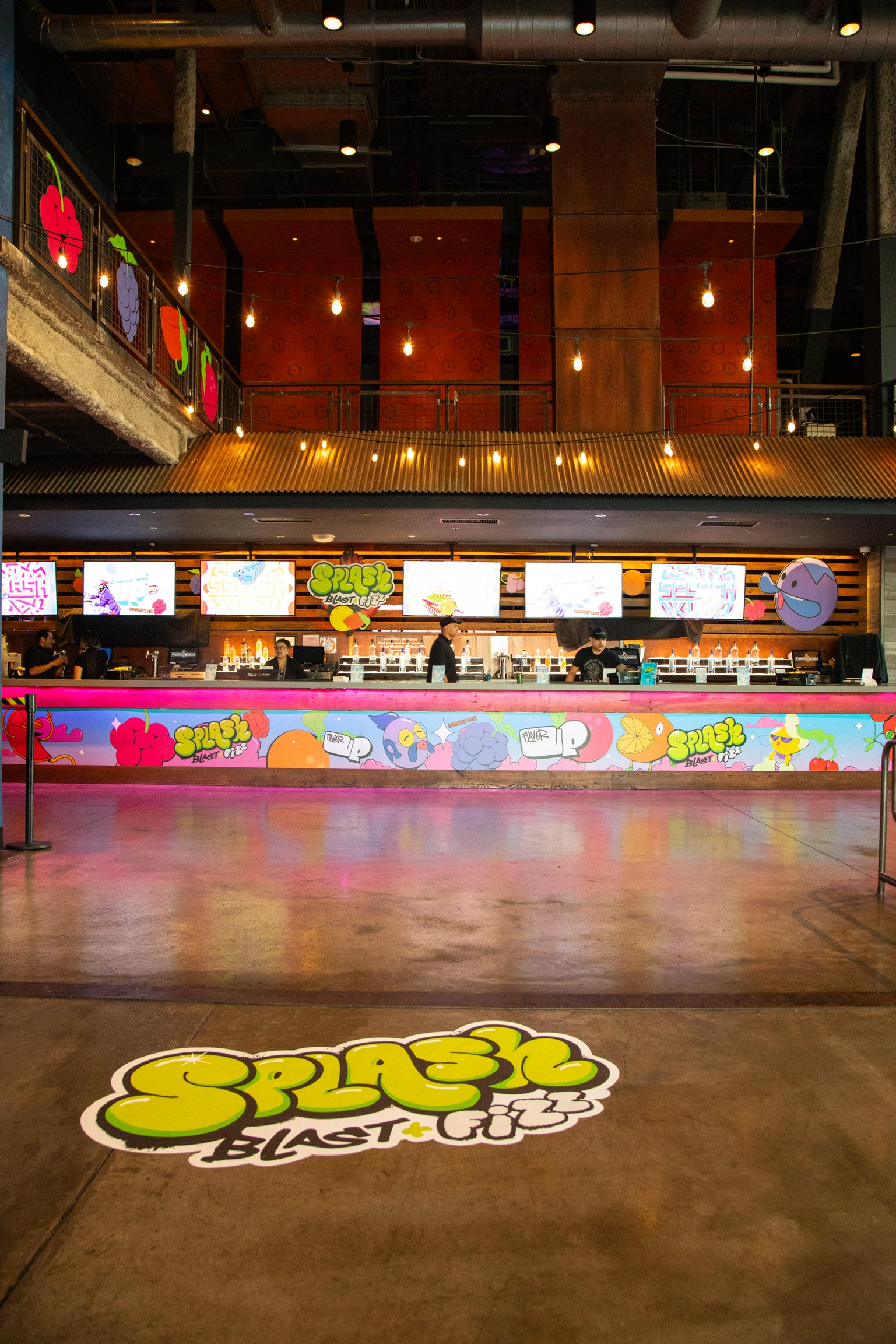The branded bar and wall decals that served Splash products, edible helium balloons, and dragon's breath candy.
