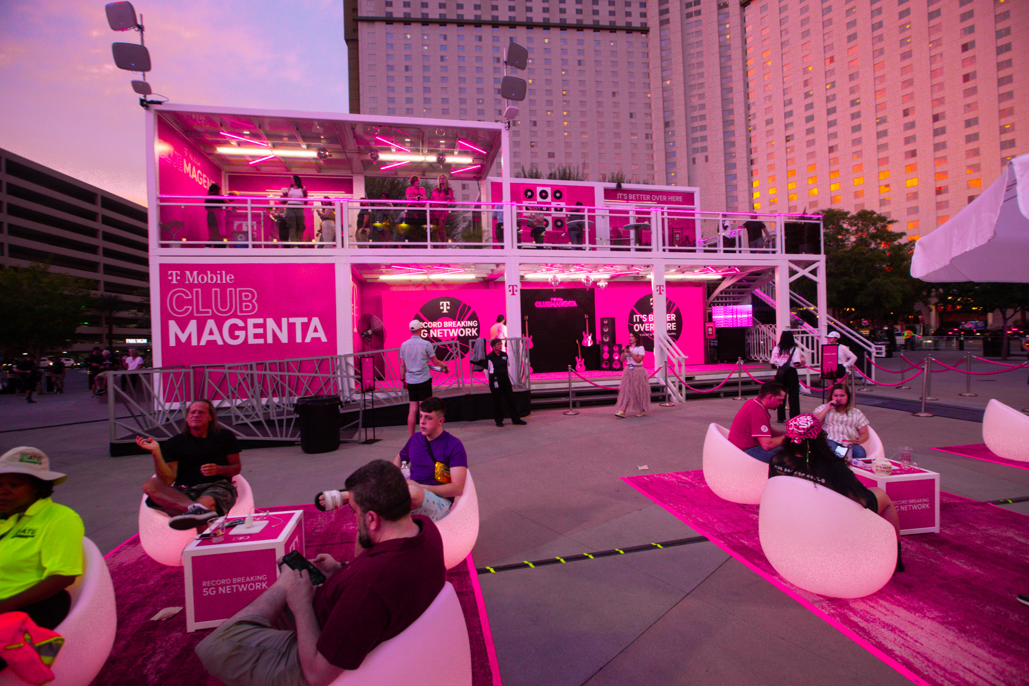 A wide shot of the T-Mobile Club Magenta activation at the 2023 iHeartRadio Music Festival